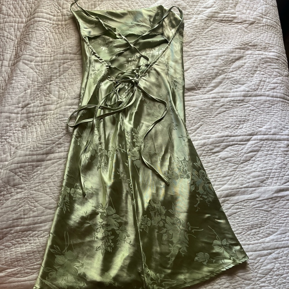 Sage green silk mini dress